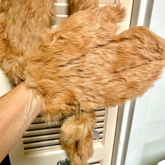 RABBIT SCARF AND MITTENS ATTACHED ITS A ONE TIME DESIGN STYLISH AND WARM 80”L - Picture 1 of 10